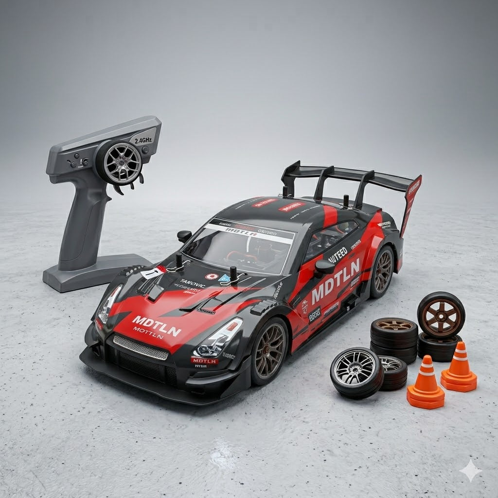 RC Drift Kart RedStorm 4WD | 1:16 Scale RC Drift Car |  30km/h | LED Headlights | Red & Black GT Edition
