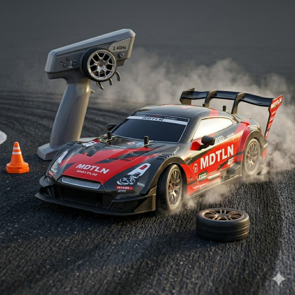 RC Drift Kart RedStorm 4WD | 1:16 Scale RC Drift Car |  30km/h | LED Headlights | Red & Black GT Edition
