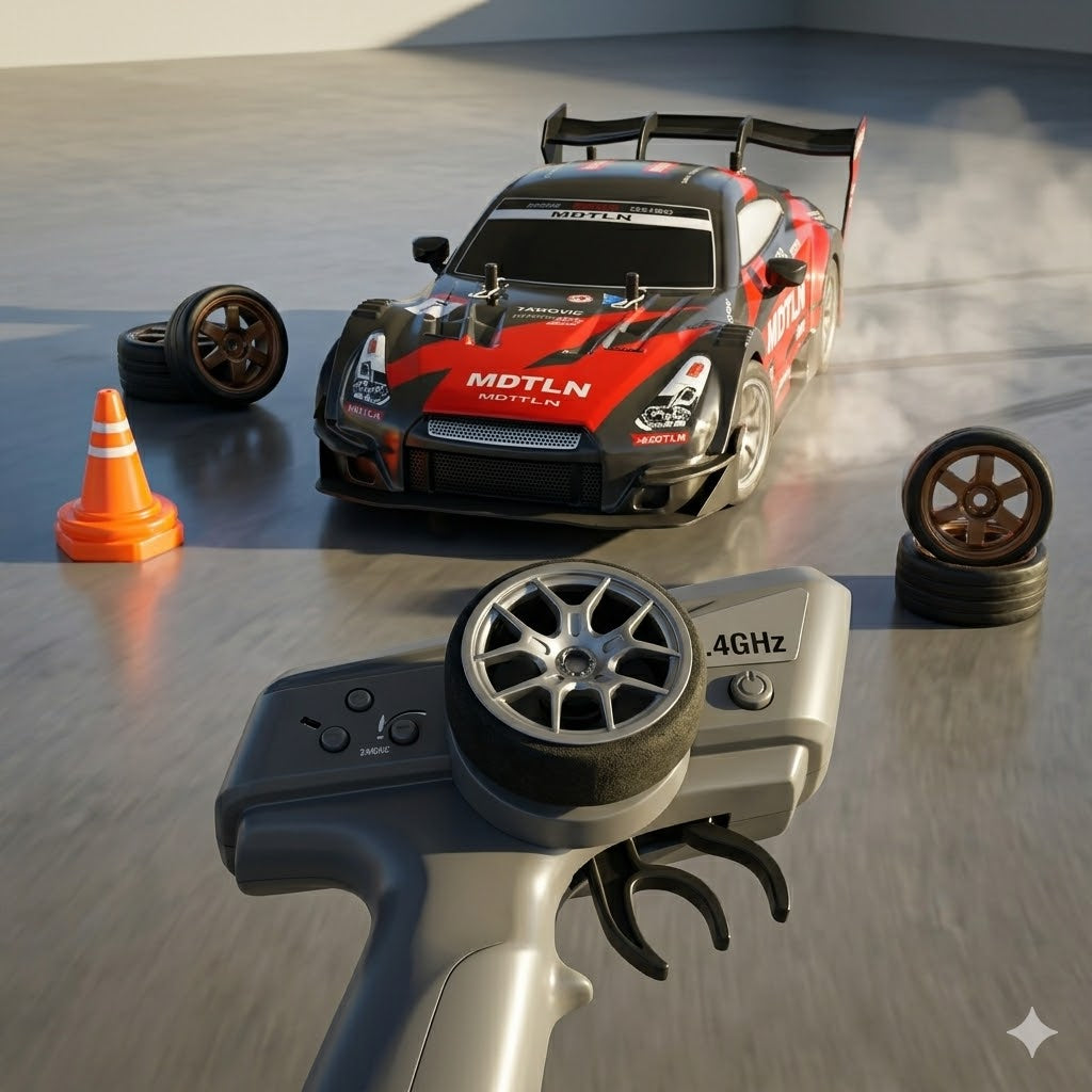 RC Drift Kart RedStorm 4WD | 1:16 Scale RC Drift Car |  30km/h | LED Headlights | Red & Black GT Edition