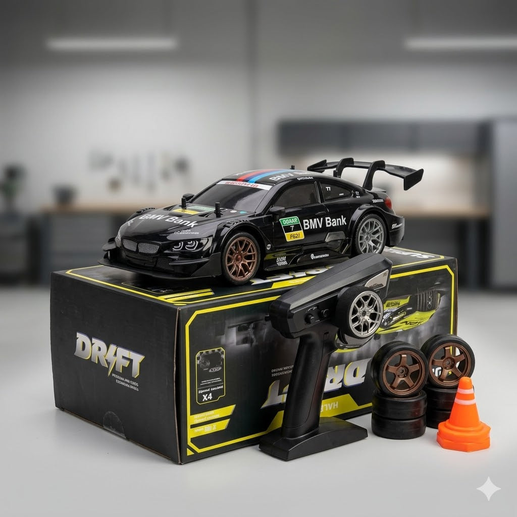 RC Drift Kart NightStorm 4WD | 1:16 Scale RC Drift Car |  30km/h | LED Headlights | Midnight Black Edition