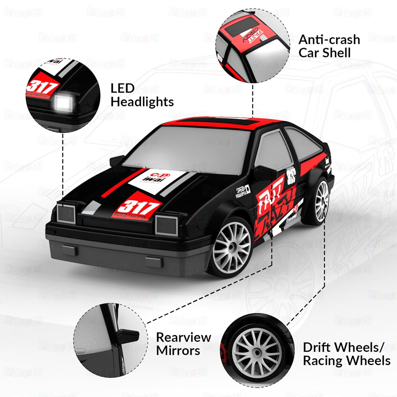 Toyota AE86 RC Drift Remote Control Car – LED Lights Cars, Rechargeable Racing Car, Drifting Tires, 2.4GHz, Ideal Birthday Gift for Boys, Girls, Kids & Adults -:24 Scale, 15Kmph High-Speed, 4WD,