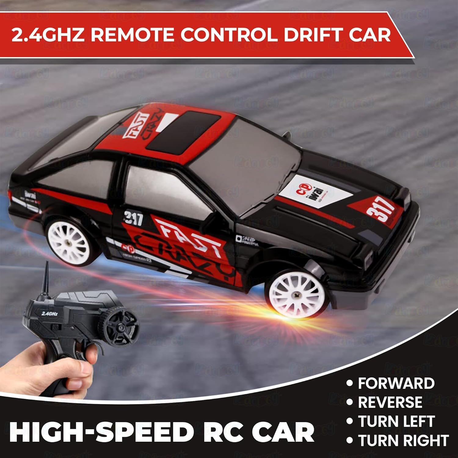 Toyota AE86 RC Drift Remote Control Car – LED Lights Cars, Rechargeable Racing Car, Drifting Tires, 2.4GHz, Ideal Birthday Gift for Boys, Girls, Kids & Adults -:24 Scale, 15Kmph High-Speed, 4WD,