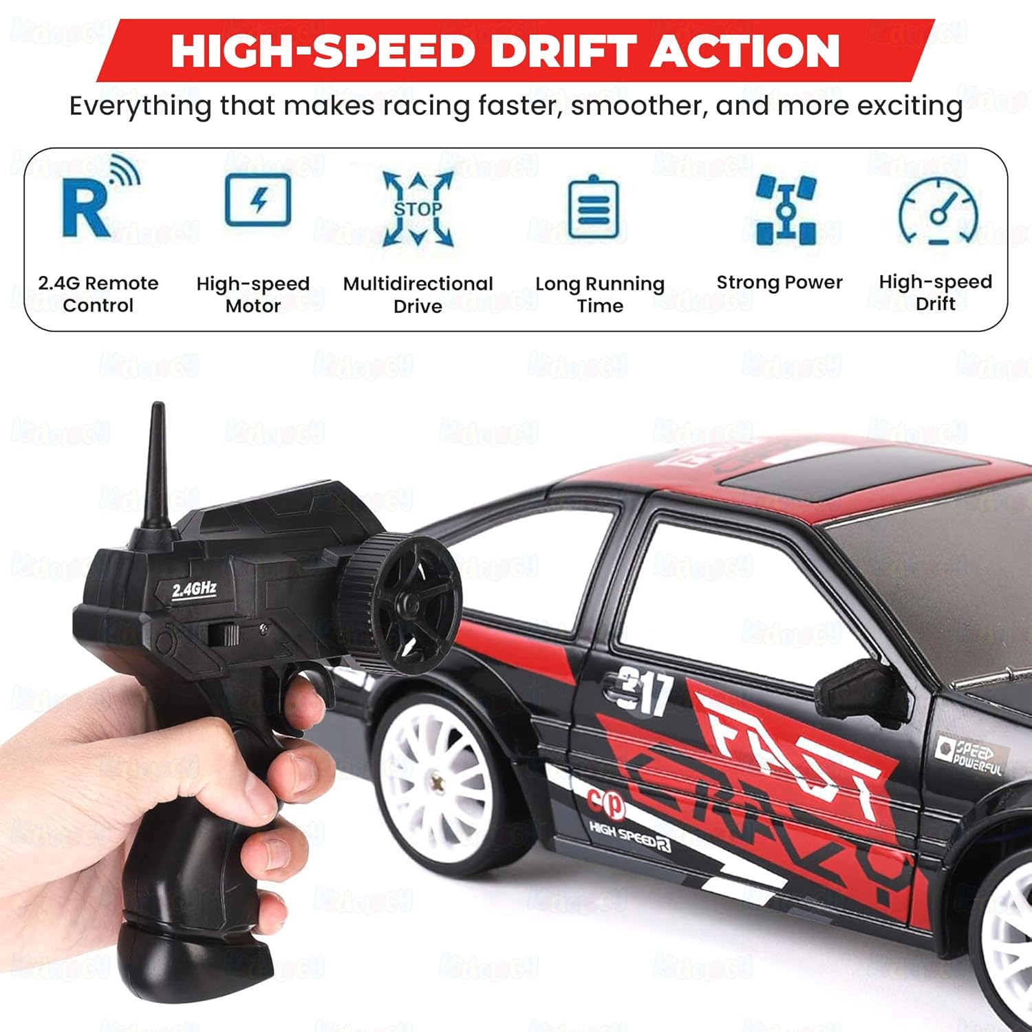 Toyota AE86 RC Drift Remote Control Car – LED Lights Cars, Rechargeable Racing Car, Drifting Tires, 2.4GHz, Ideal Birthday Gift for Boys, Girls, Kids & Adults -:24 Scale, 15Kmph High-Speed, 4WD,