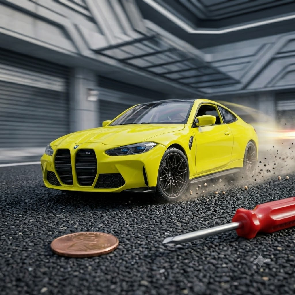 BMW M3 1:32 Scale Diecast Model Car | Yellow | Premium Metal Die Cast Kit with Display Case