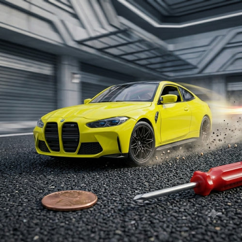 BMW M3 1:32 Scale Diecast Model Car | Yellow | Premium Metal Die Cast Kit with Display Case
