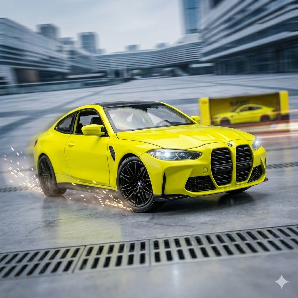 BMW M3 1:32 Scale Diecast Model Car | Yellow | Premium Metal Die Cast Kit with Display Case
